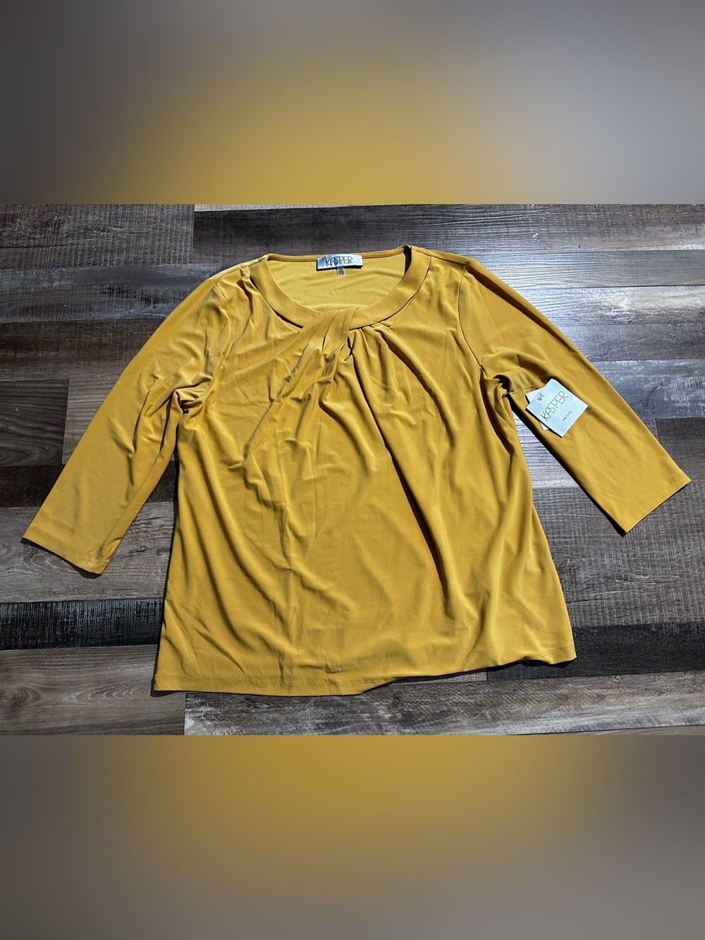 Kasper Women's Mustard Twist-Neck Long Sleeve Top